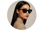 quiero que en la misma posicion la modelo este mirando levemente la camara, y que tenga gafas de sol puestas estilo fashion